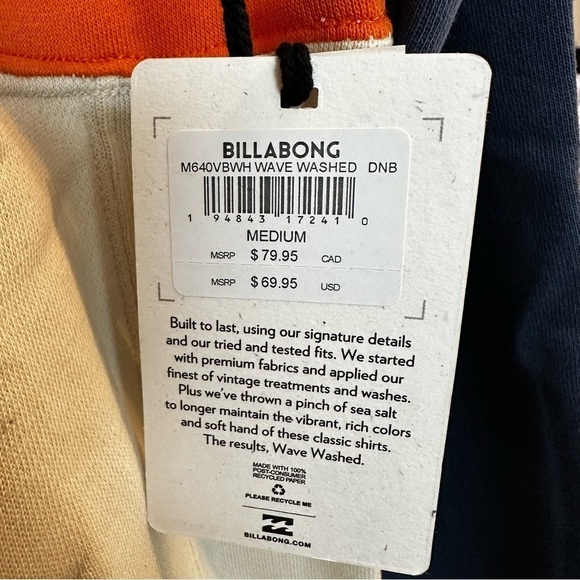 Billabong Wave Wash Hoodie Sz Medium - Picture 5 of 5